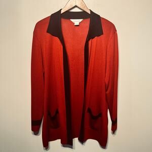 Exclusively Misook VTG Cardigan Jacket Knit Burgundy Red Black Pockets Office M